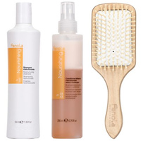 Fanola Kit Nourishing Shampoo 350 ml + Zwei-Phasen-Spülung 200 ml + Bürste